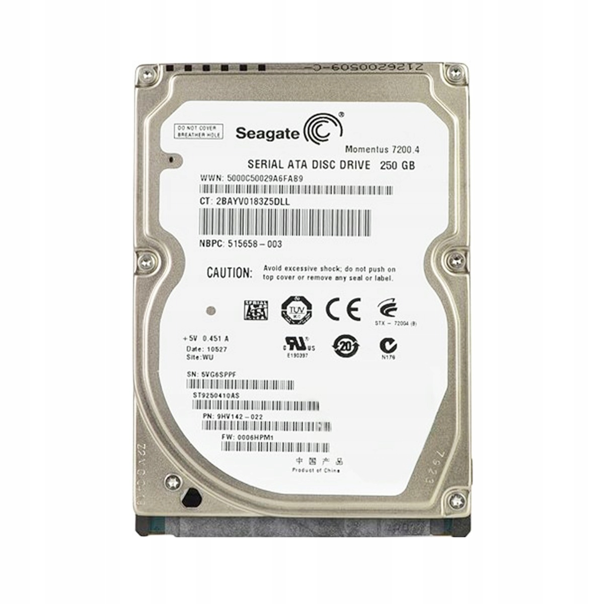 Seagate Moment 250GB 7.2K 16MB Sata II 2.5'' ST9250410AS