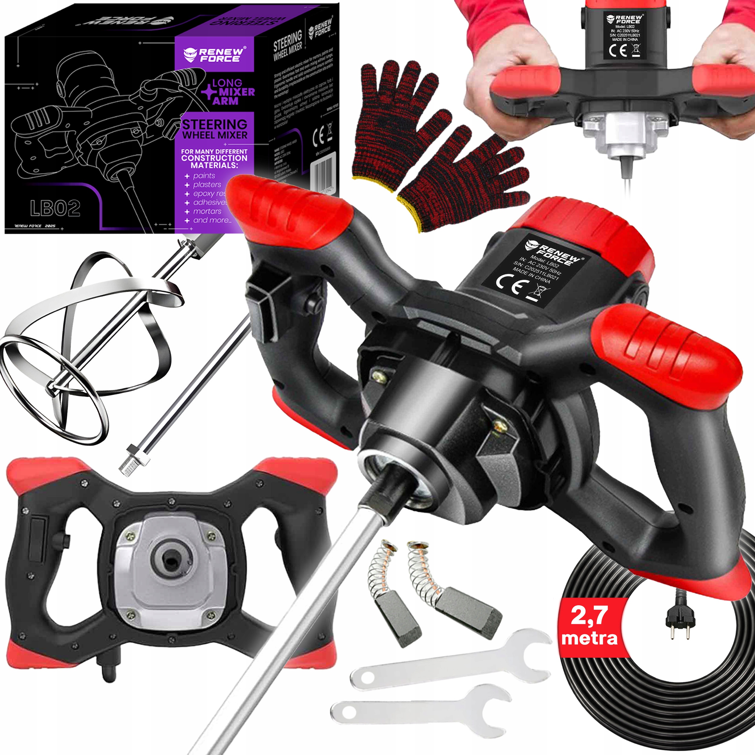 Mieszadło Do Kleju Zaprawy Betonu Elektryczne 2800W Mieszalnik Mocne XL