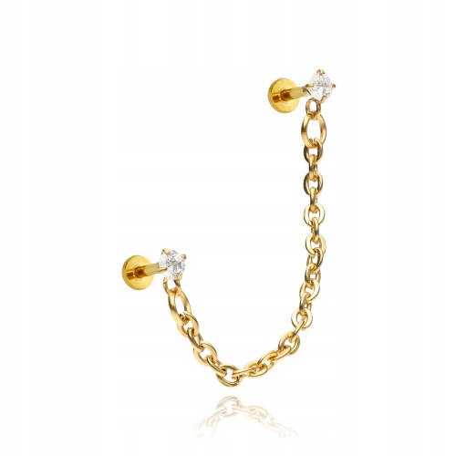 

Kolczyk labret cyrkonie z łańcuszkiem złoty 1,2/6