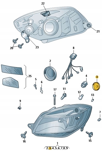 ZAŚLEPKA OSŁONA REFLEKTORA PRZÓD FABIA OCTAVIA II Producent części Skoda OE