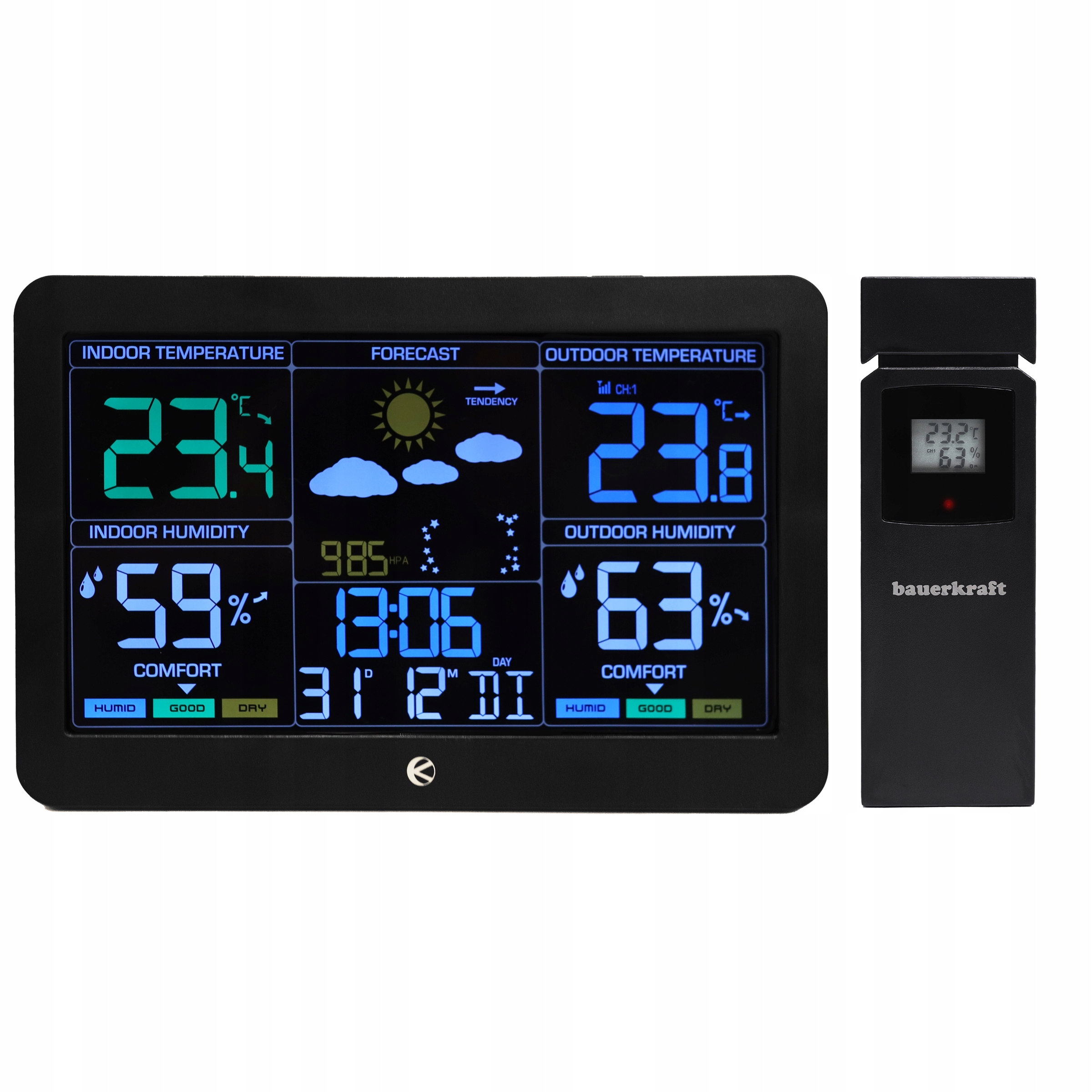 Bezprzewodowa stacja pogodowa termometr barometr zegar budzik prognoza