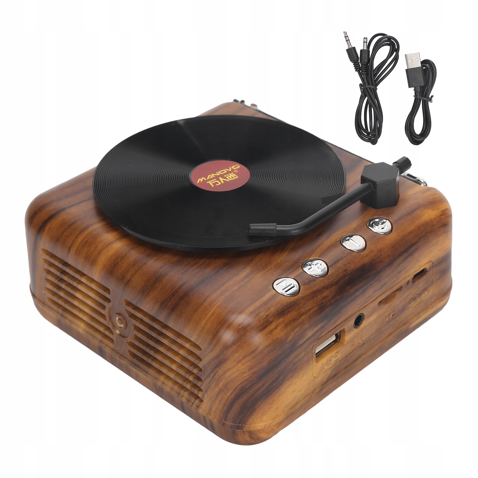 Głośnik Bluetooth Gramofon Z Głośnikami Stereo Retro Usb Winyl Brązowy