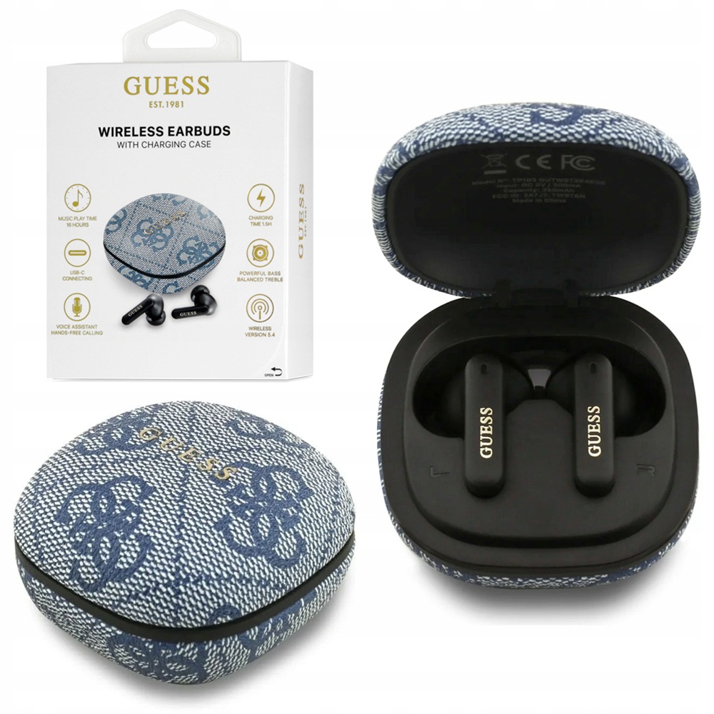 Guess stylové bezdrátové sluchátka Tws Bluetooth 5.4 pouzdro s powerbankou