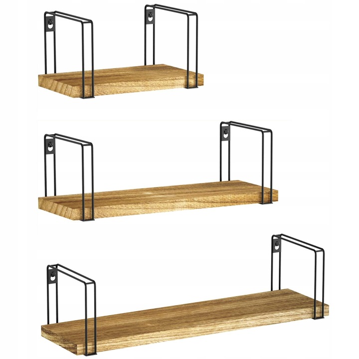 

Zestaw Półek Wiszących Drewniane Metal Loft 3 Szt