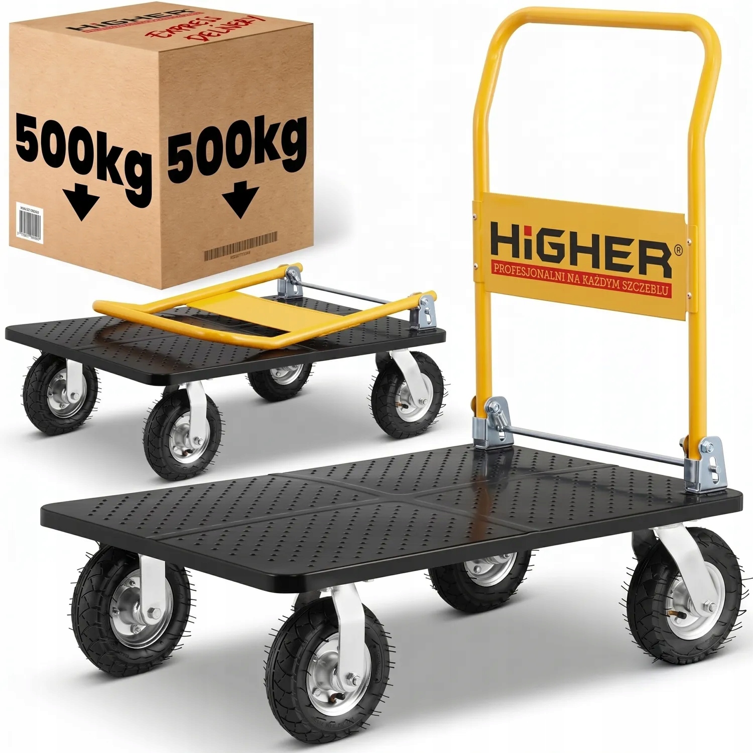 Skládací plošinový skladový vozík Higher Pro 500 kg Pevný