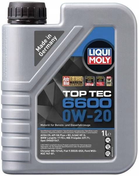 LIQUI MOLY TOP TEC 6600 0W20 C5 API SN PLUS RC 8L Klasa lepkości SAE 0W-20