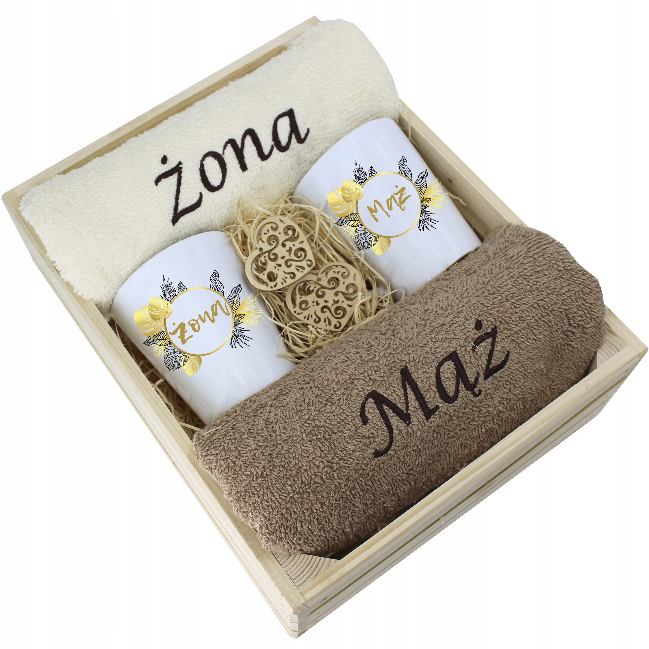 Ślubny Zestaw Ręczniki Kubki Żona i Mąż