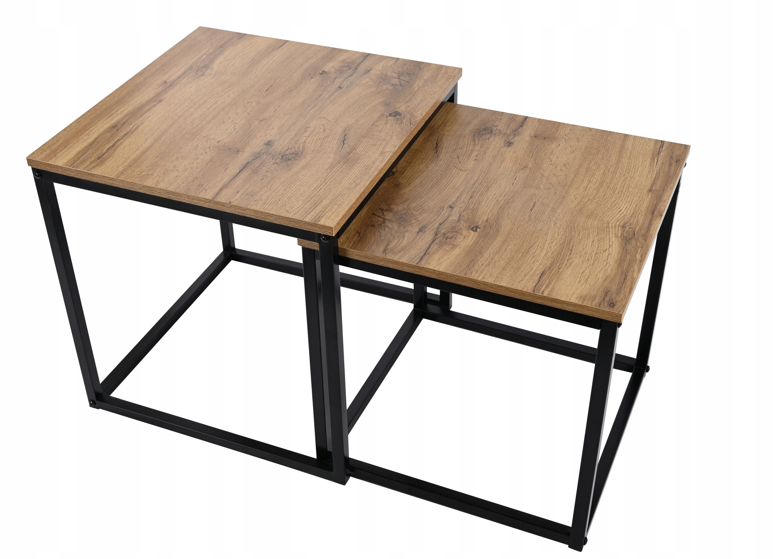 Kávový Stolek Lavice Stůl Sada Stolků 2v1 Loft Konferenční Stolky Dub Natural