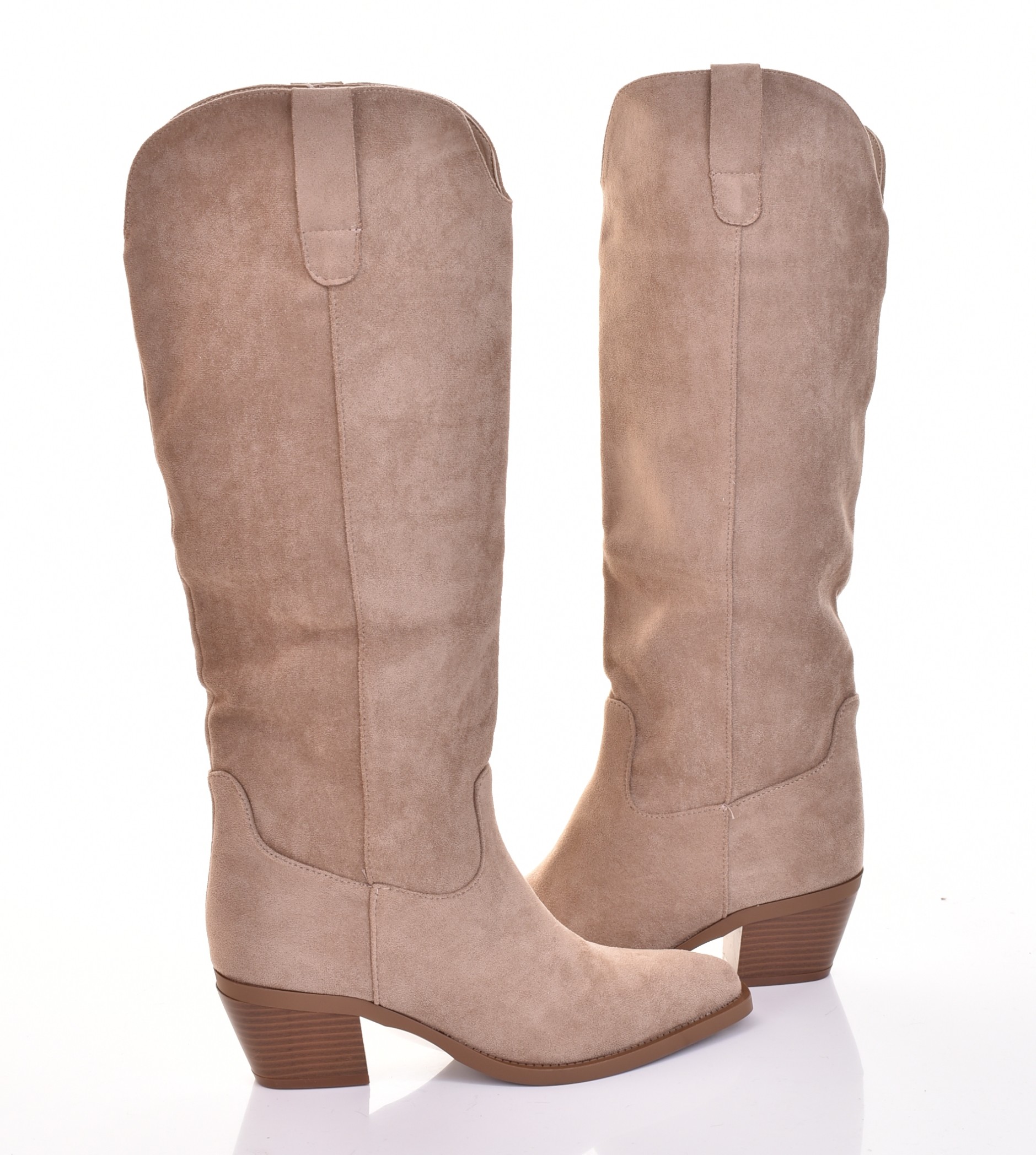 Béžové Nazouvací Kozačky Před Kolena, Semišové, Dámské Na Platformě