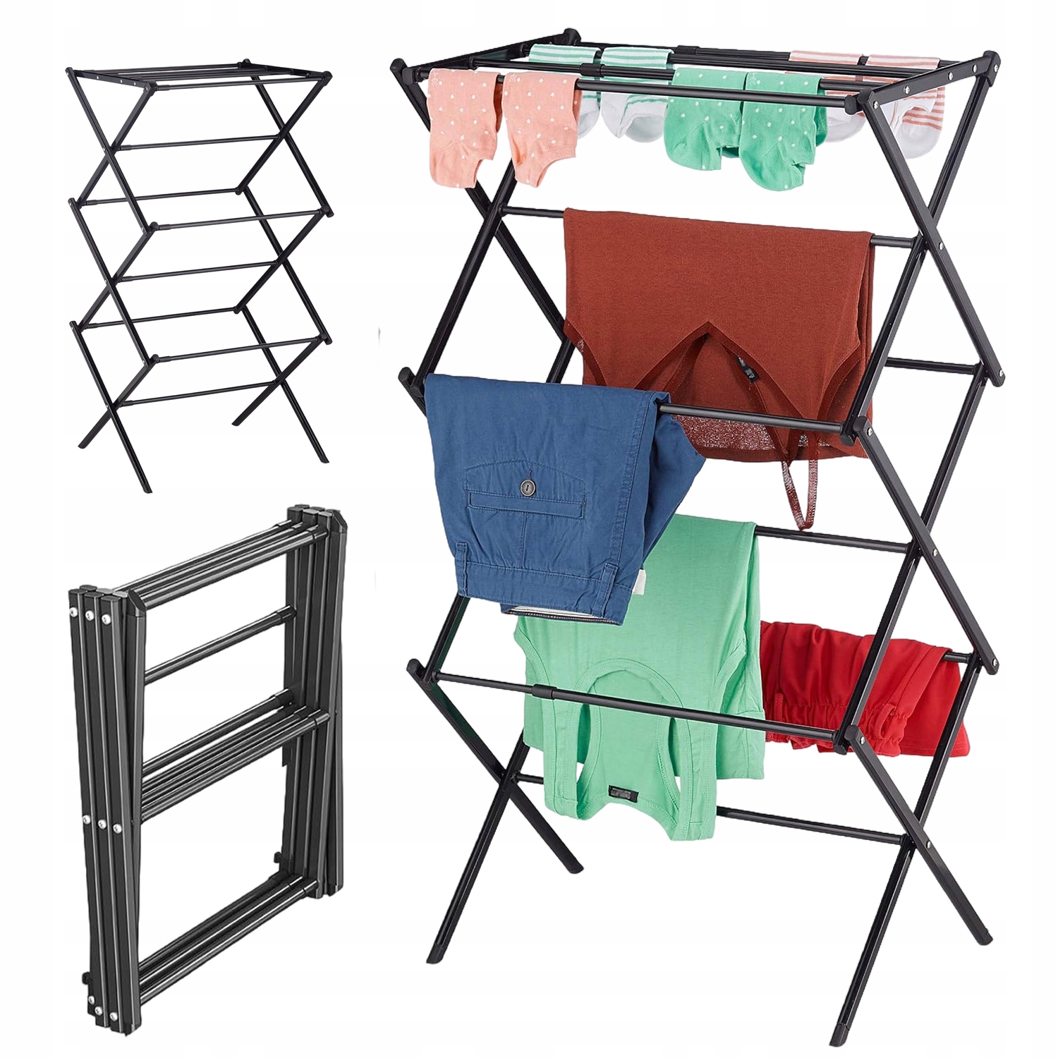 Levně Sušák Na Prádlo Balkonový Skládací Rozkládací Úspora Místa Černý