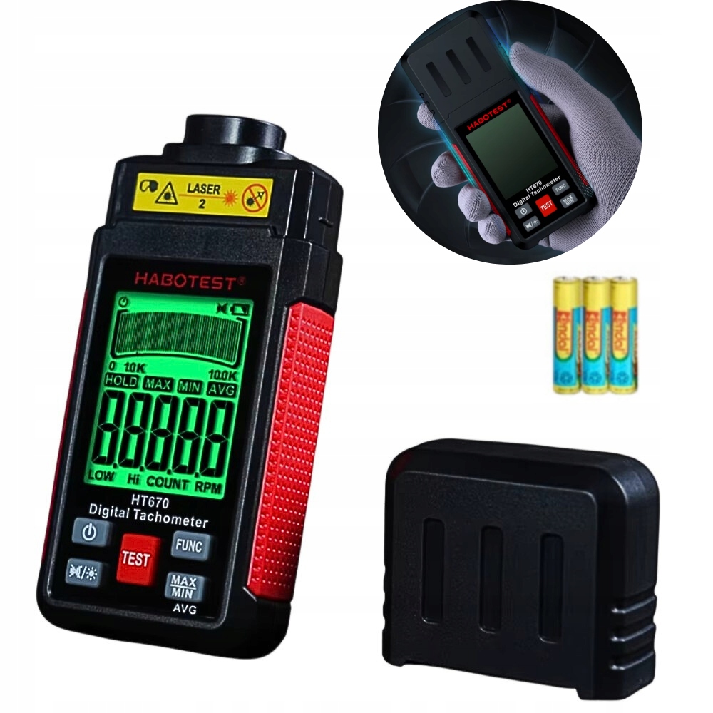 Tachometr laserowy cyfrowy miernik obrotów obrotomierz LCD RPM HT670