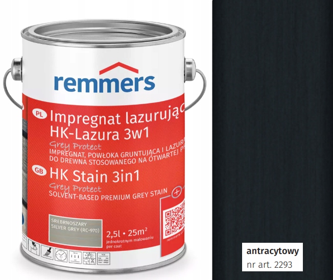 Impregnat lazurujący do drewna HK-Lasura 3w1 Remmers 5 l Antracytowy
