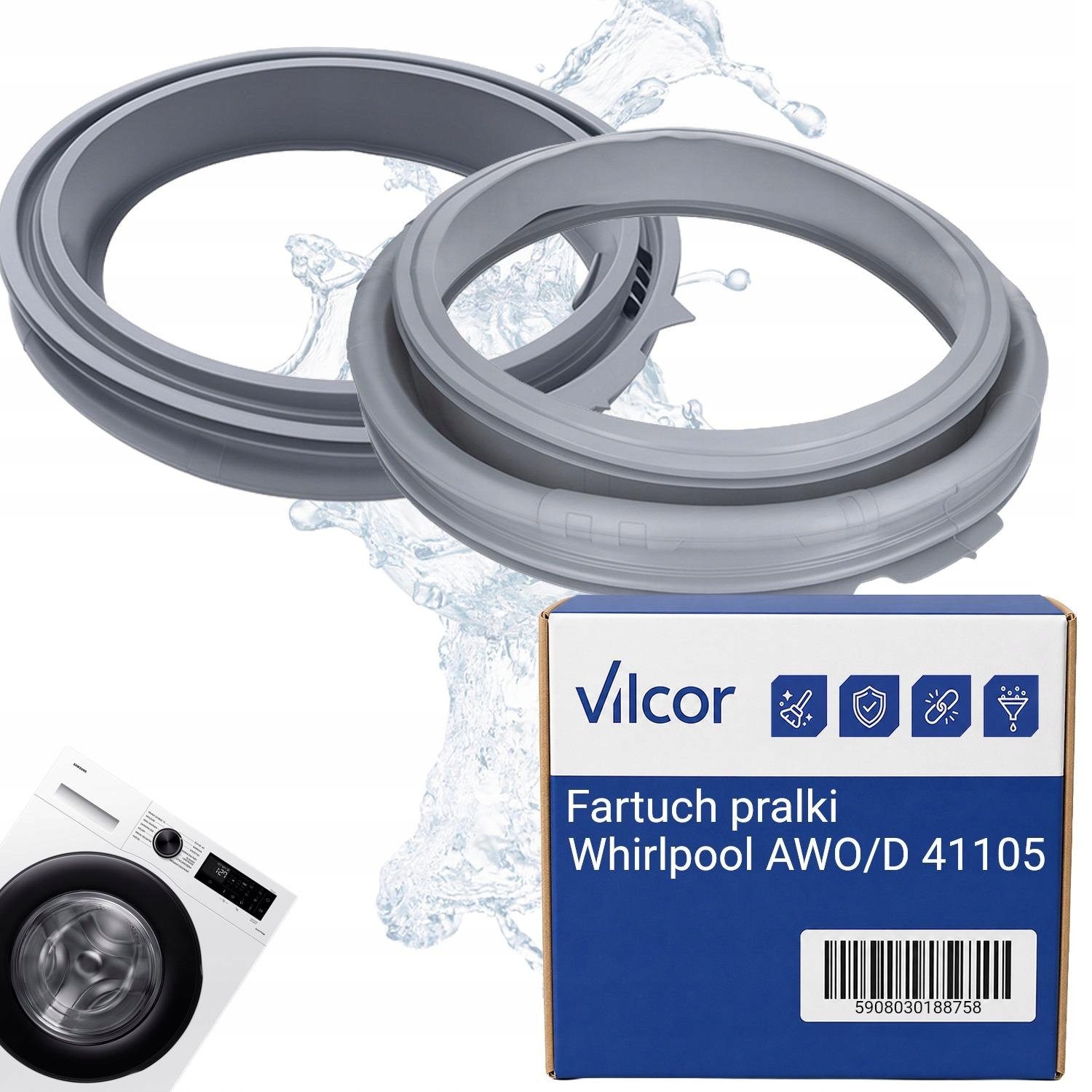Fartuch Pralki Whirlpool Awo/d 41105 Elastyczny, Nowy Typ, Szary, Uszczelka
