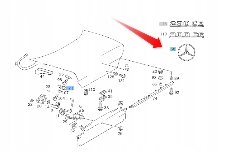 Hvězda Emblém Zadní Mercedes W124 A2017580058