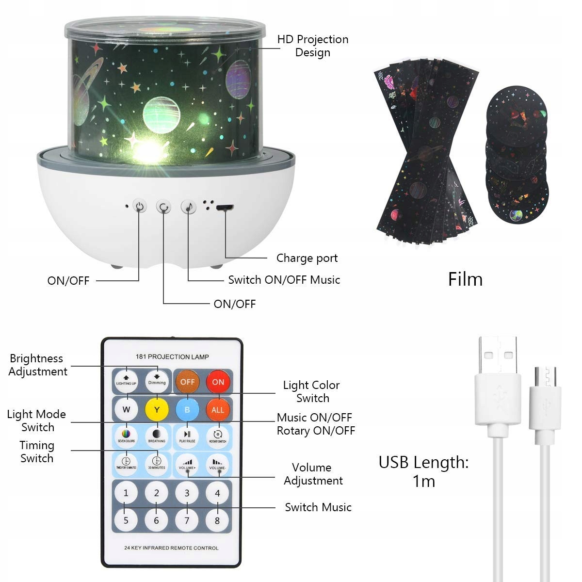 Uraqt Lampka Nocna LED Projektor Gwiazd Kosmos — miniatura 6