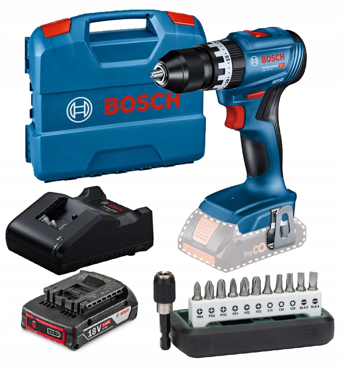 Bosch Gsb 18V-45 Wiertarko-wkrętarka Udarowa 18V 45nm Professional 1x2Ah