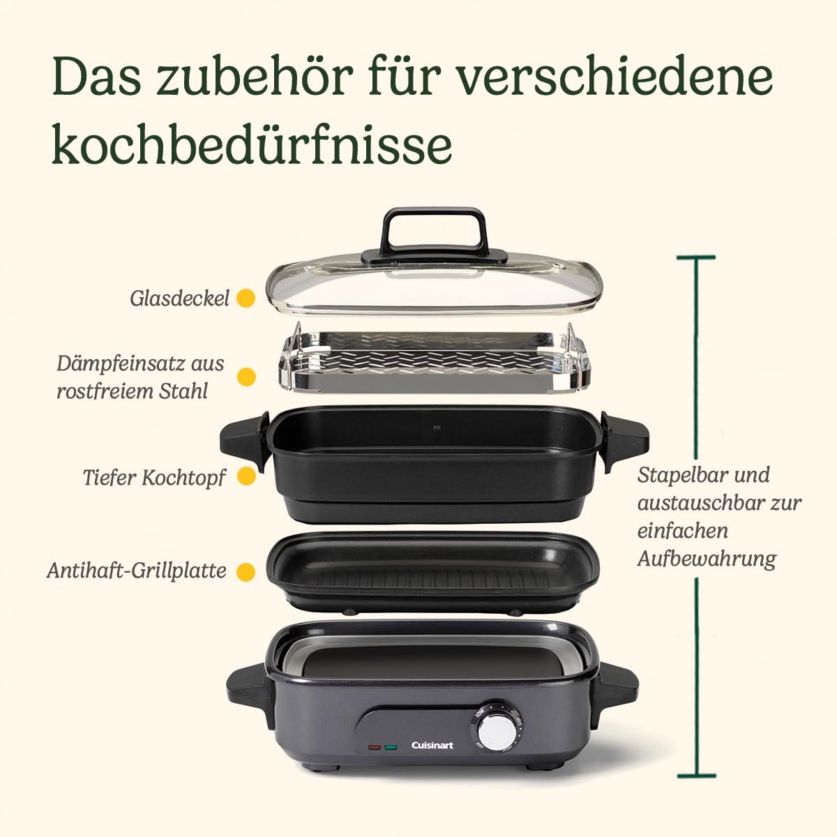 CUISINART Multicooker 5w1 Grill Smażenie Gotowanie Na Parze Szary — miniatura 5