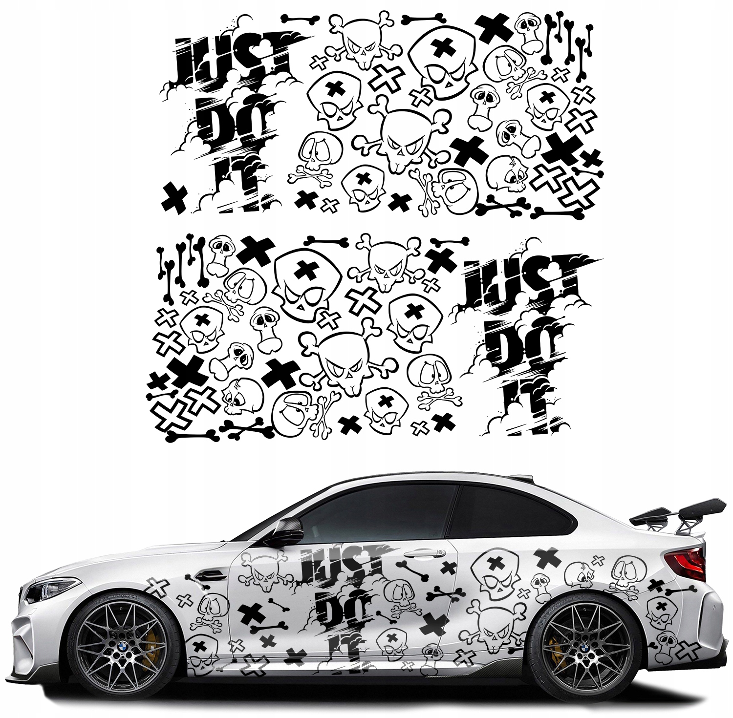Samolepka Grafika na auto Motiv Just Do It Lebka Lebky Kosti 94x400