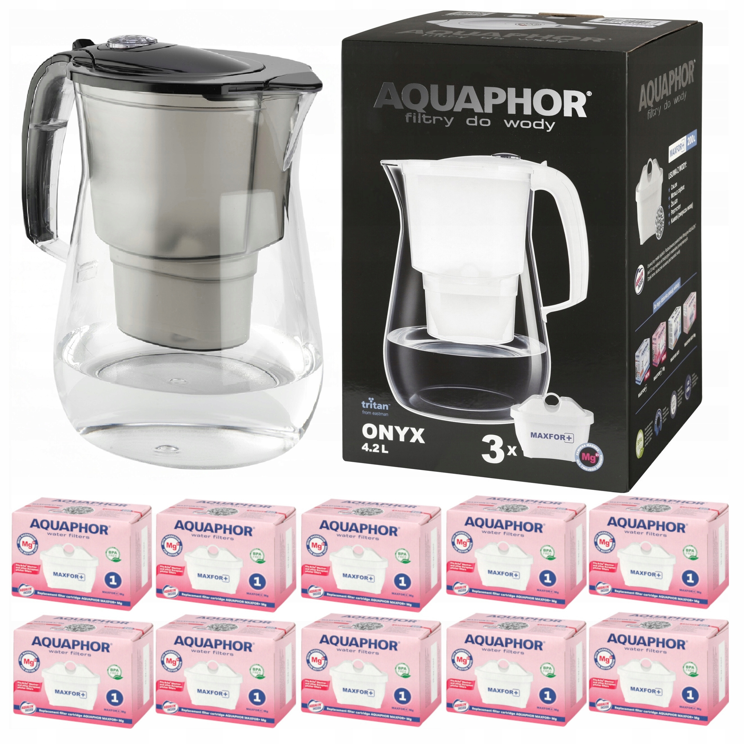 Duży Dzbanek Filtrujący Wodę Aquaphor Onyx 10 wkładów magnezowych Maxfor
