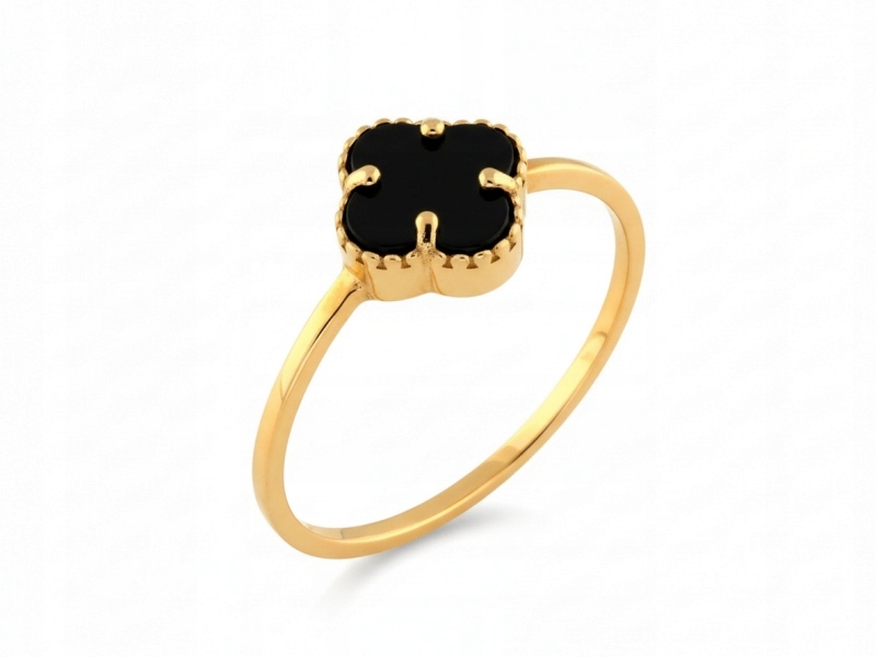 Dámský zlatý prstýnek 585 černý onyxový květ pro maminku, elegantní design