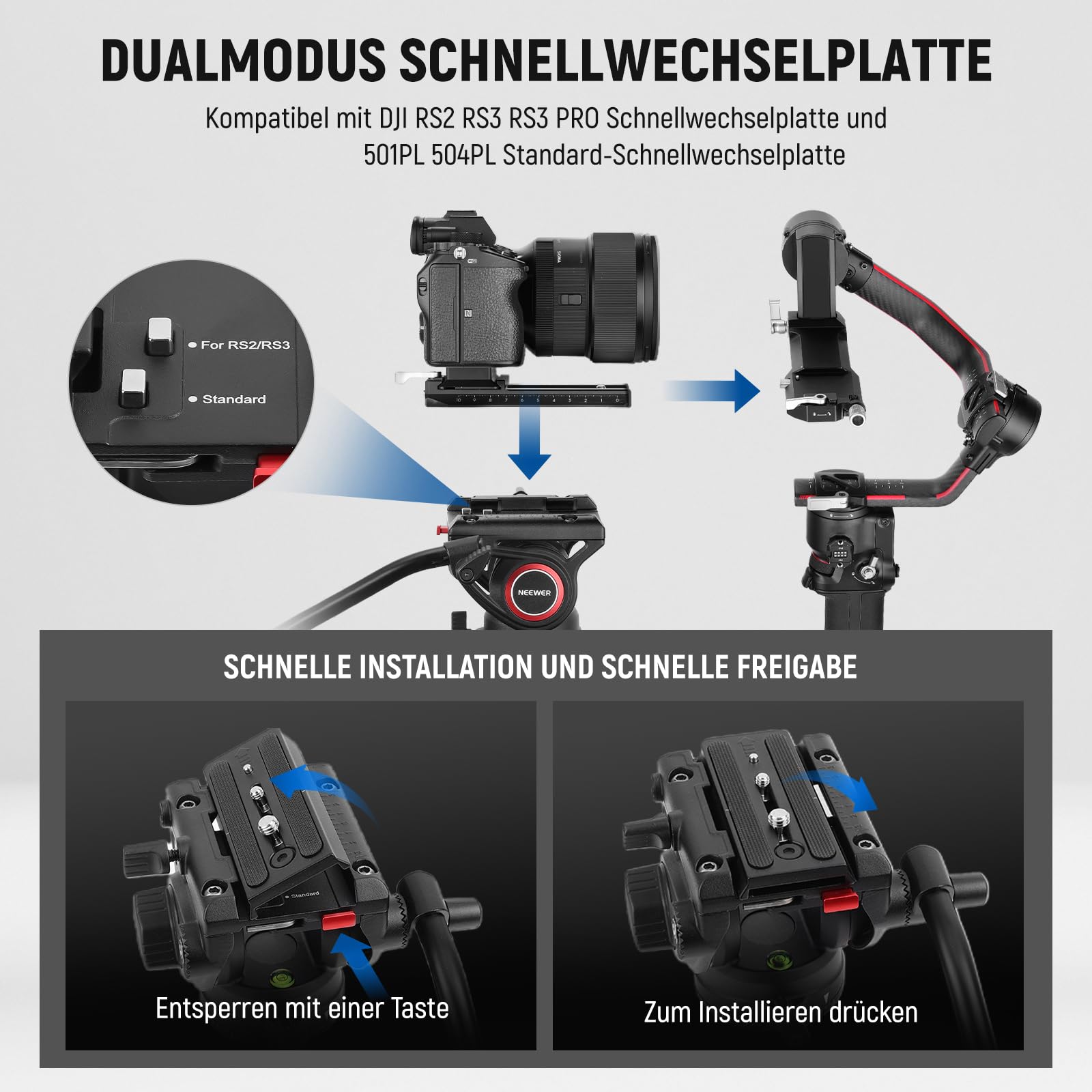 NEEWER Profesjonalny Statyw Wideo 188cm z Głowicą Płynową do DSLR i Gimbali — miniatura 4