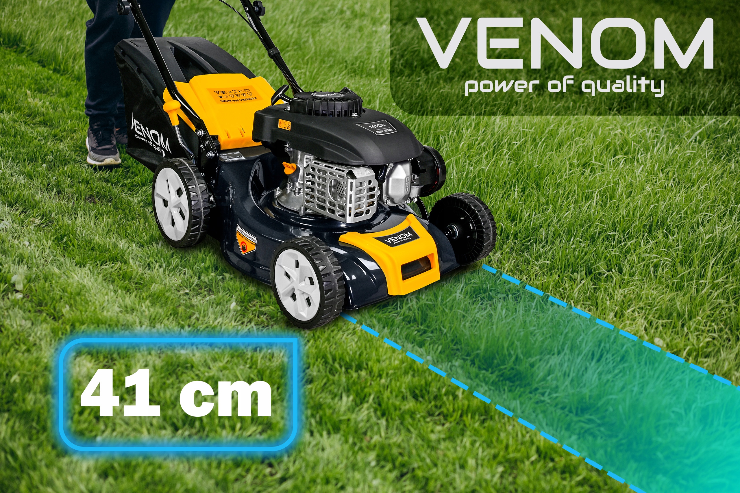 MOCNA KOSIARKA SPALINOWA VENOM 41CM POTĘŻNY SILNIK Z NAPĘDEM ZESTAW 9W1 XXL Europejski standard emisji spalin EURO 5