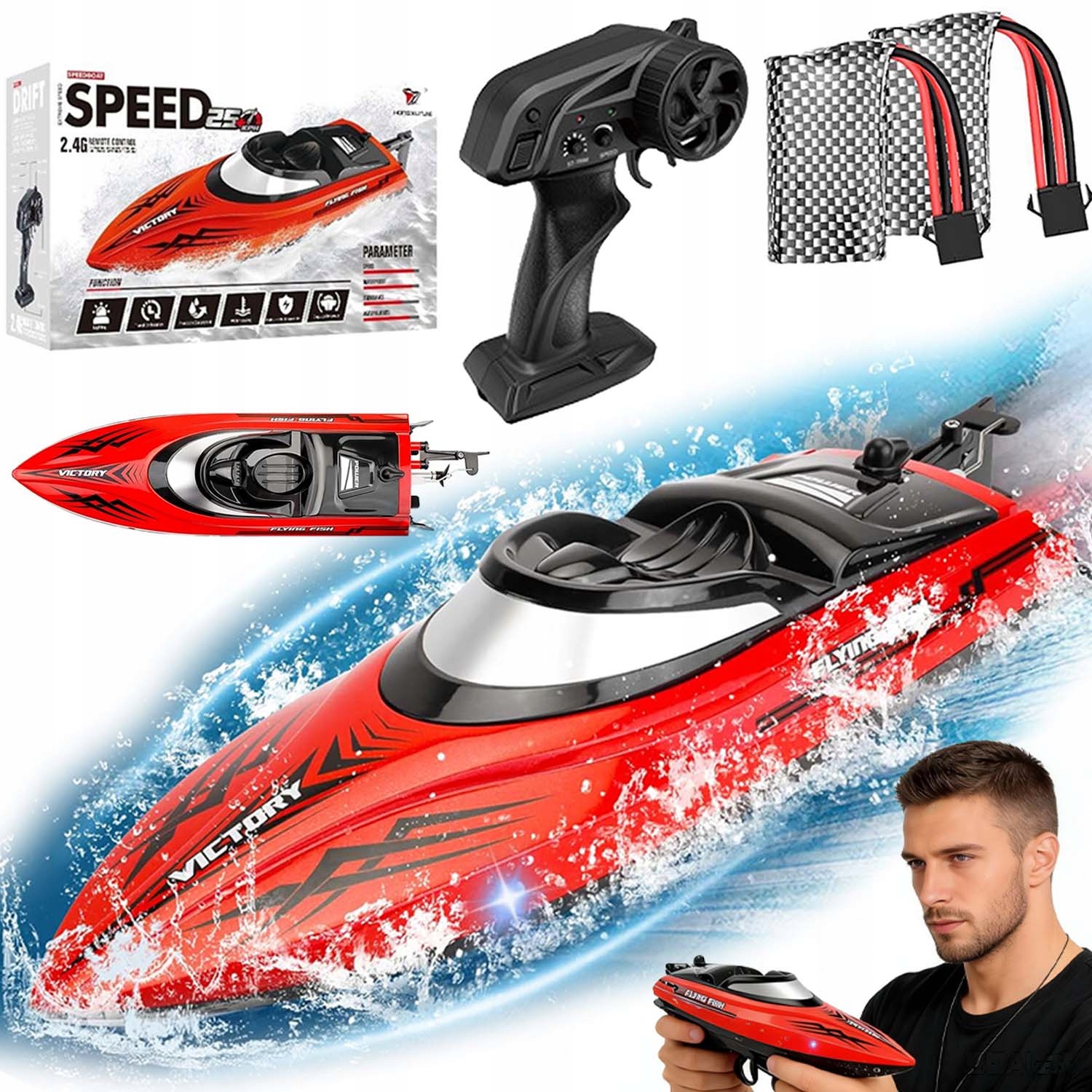ŁÓDŹ ZDALNIE STEROWANA SPEED BOAT MOTORÓWKA 2 BATERIE ZASIĘG 100M PILOT