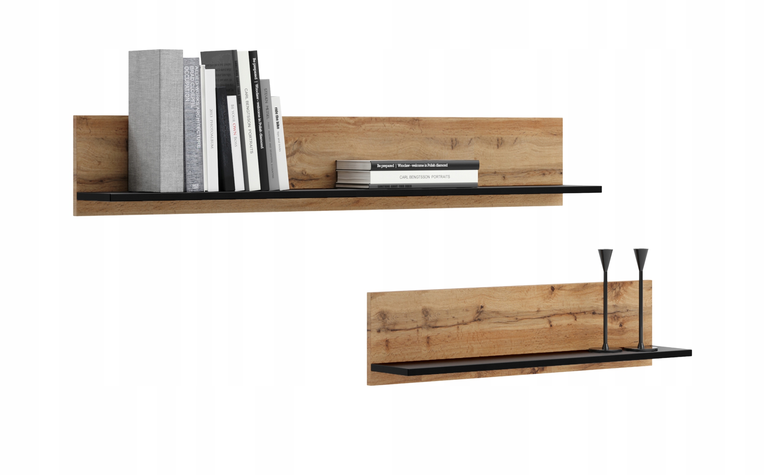 Kobi Sada nástěnných polic 2 x 100 cm dub zlatý craft černá
