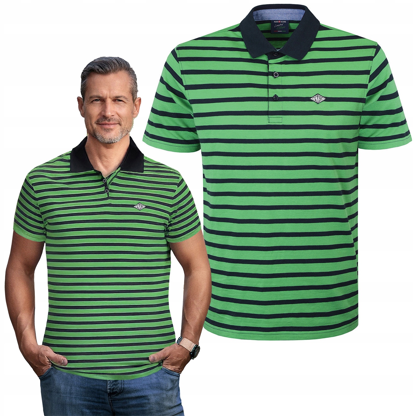 polokošile Pánské Zeleno-granátové s pruhy Bavlna Hasimi 2XL Pako Jeans