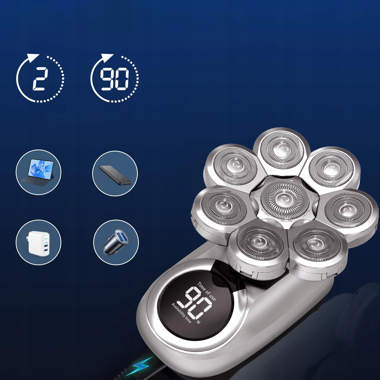 GOLARKA ELEKTRYCZNA 8 GŁOWIC PŁYWAJĄCYCH LCD MOKRO I SUCHO Kolor dominujący czarny