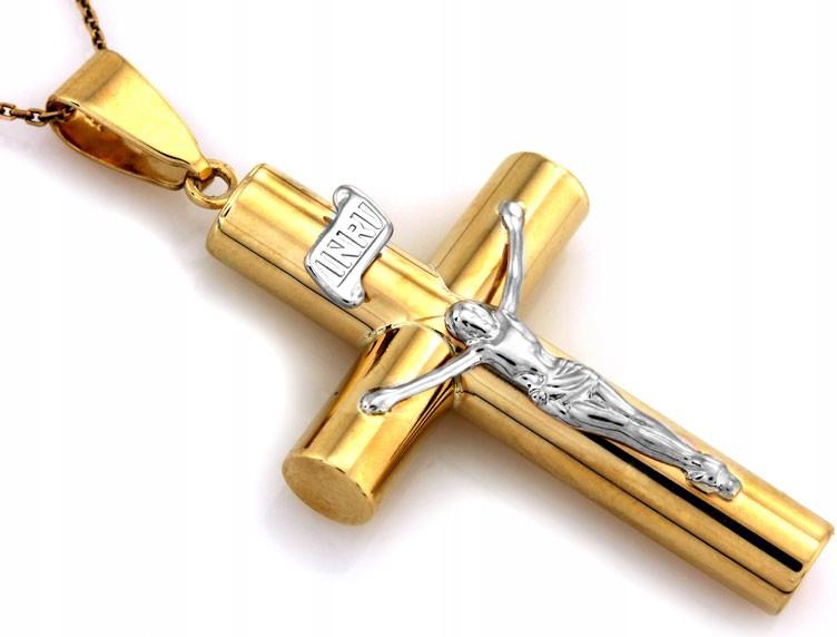 Efektní velký křížek ze zlata 585, přívěsek s obrázkem Ježíška 14k