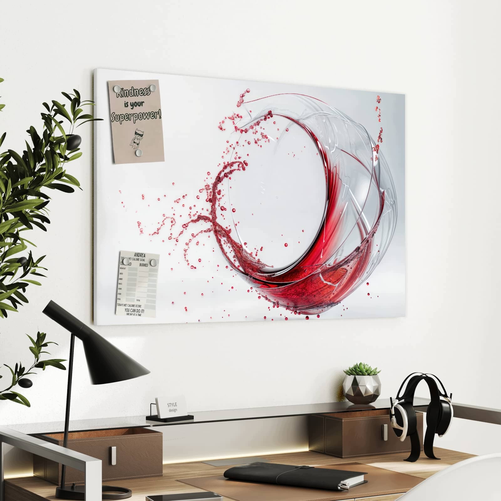Magnetická tabule Červené víno Cákance 90 × 60 cm