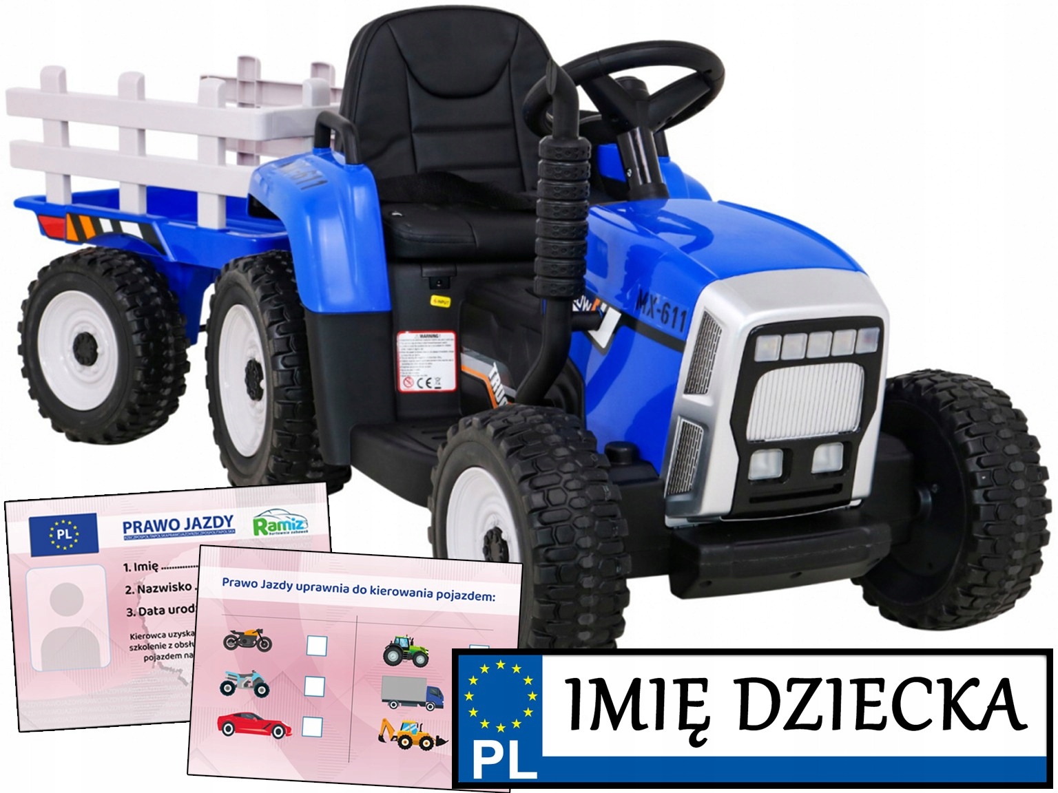Traktor z przyczepą pojazd Blow Przyczepka Pilot tablica imienna Prawko
