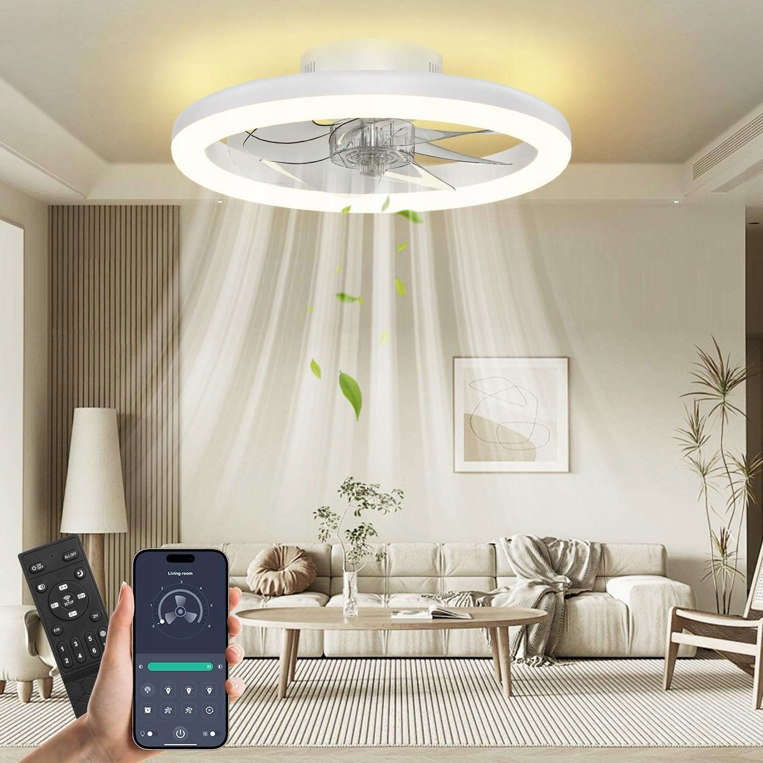 Wentylator Sufitowy 40 CM Led 3 6 Prędkości Z Pilotem Wifi Biały