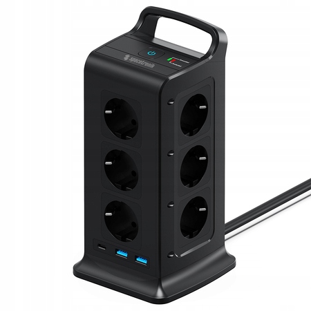 Napájacia lišta tower 12xAC 2xUSB 1xUSB-C B
