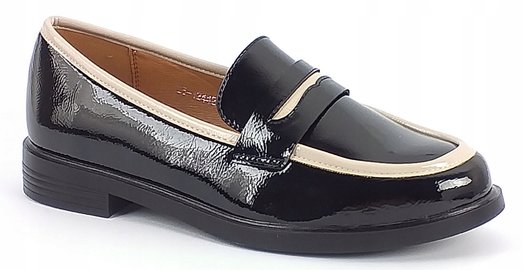 Mokasyny Potocki 25-12442 Bkb Lakierowane Półbuty Wkładka Skóra Czarne 40