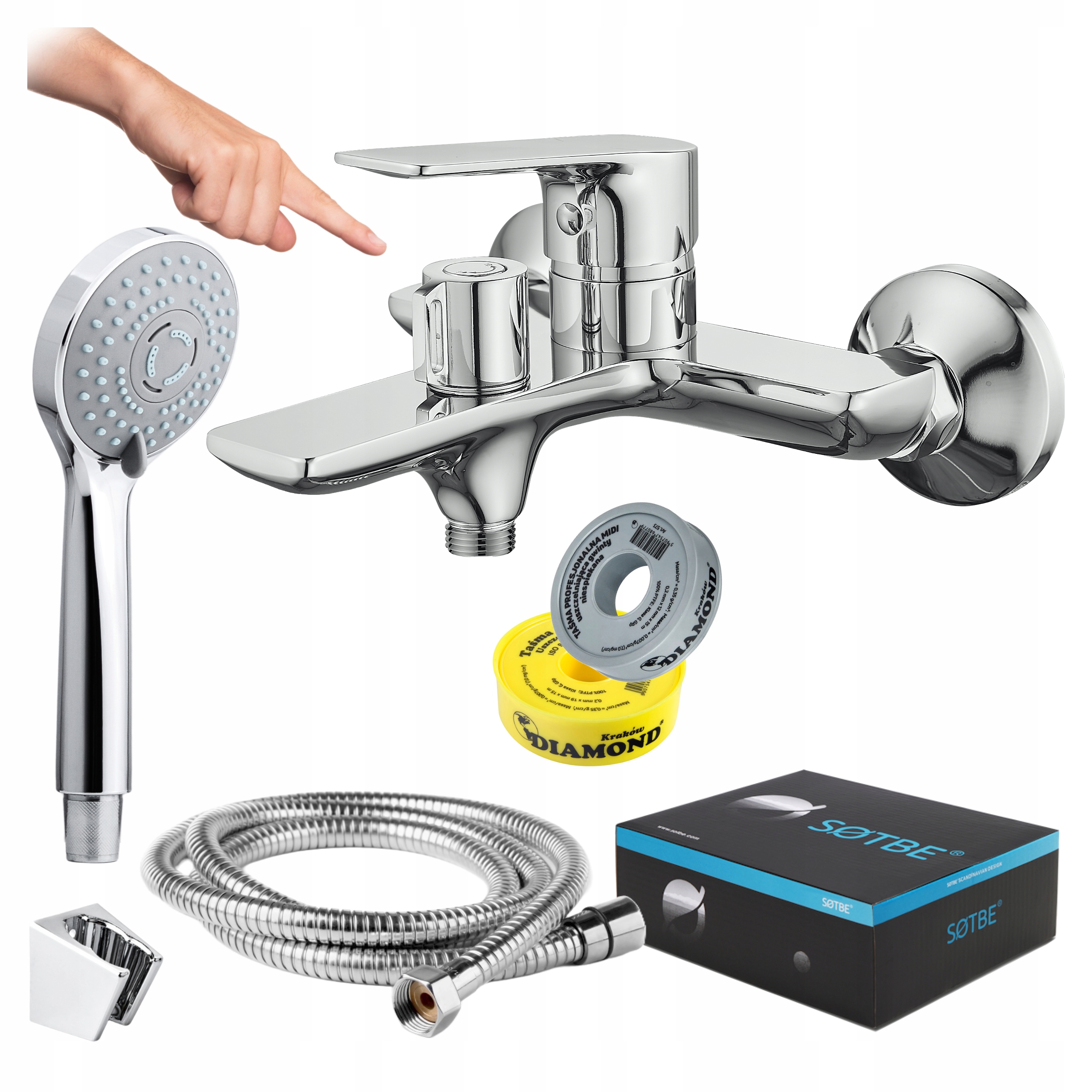 Nástěnná vanová baterie s přepínačem sprchy – keramický mechanismus