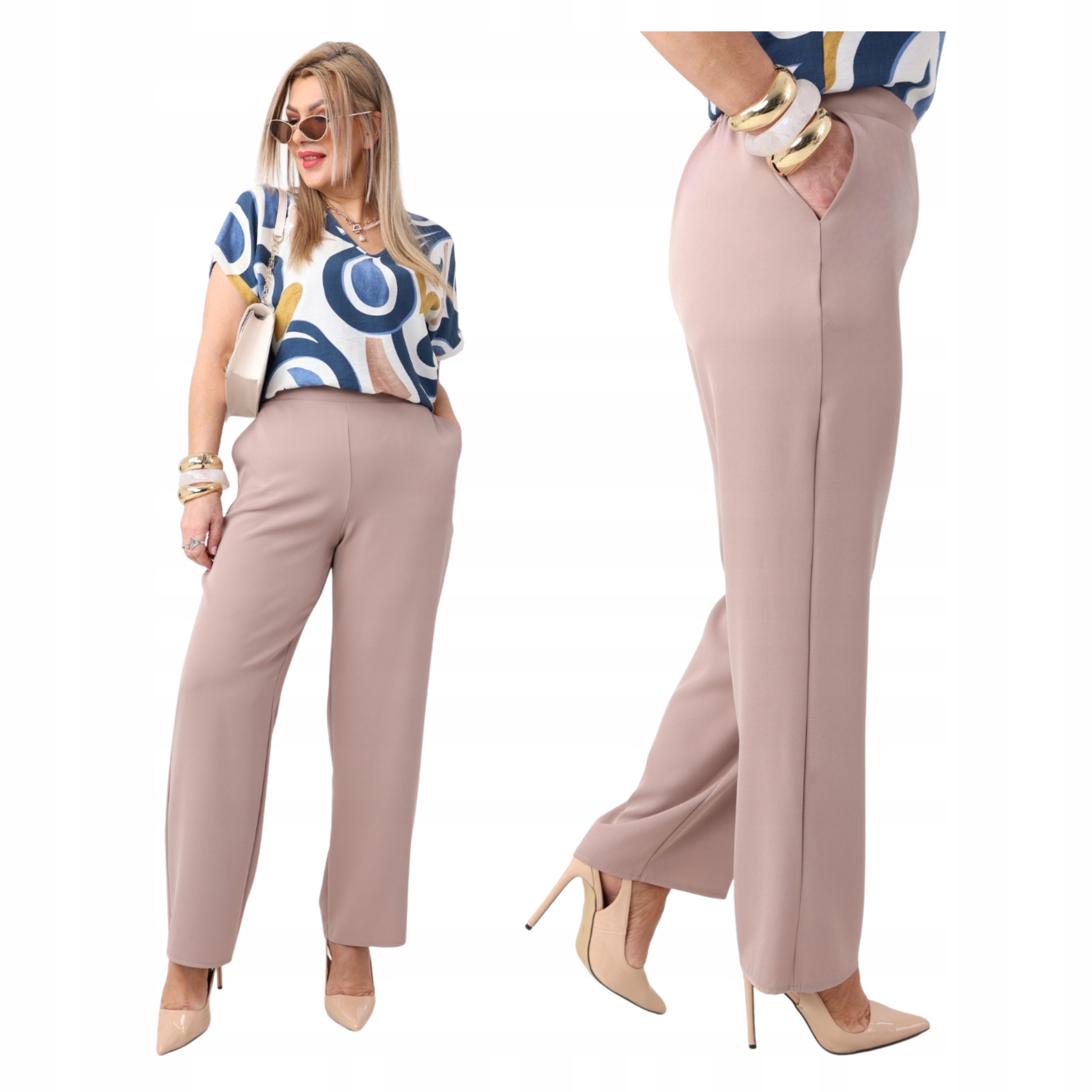 spodnie na gumce zwiewne duże rozmiary Polski Producent szerokie