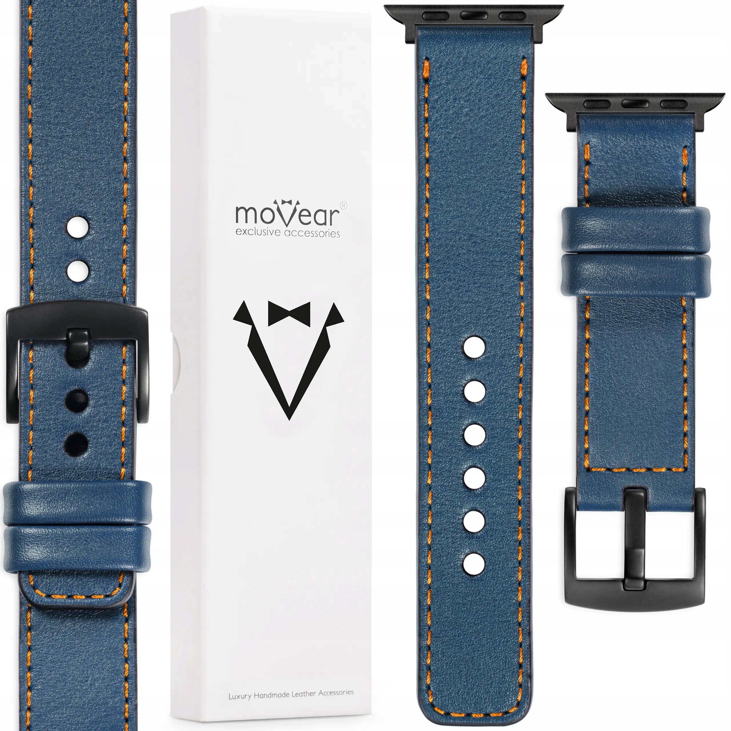 Pásek pro Apple Watch 49/46-44 Exkluzivní kožený Modrý Movear