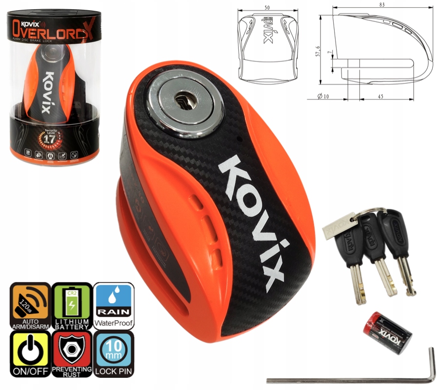 BLOKADA TARCZY Z ALARMEM 120db KOVIX KNX10 GRATIS EAN 4897049902558