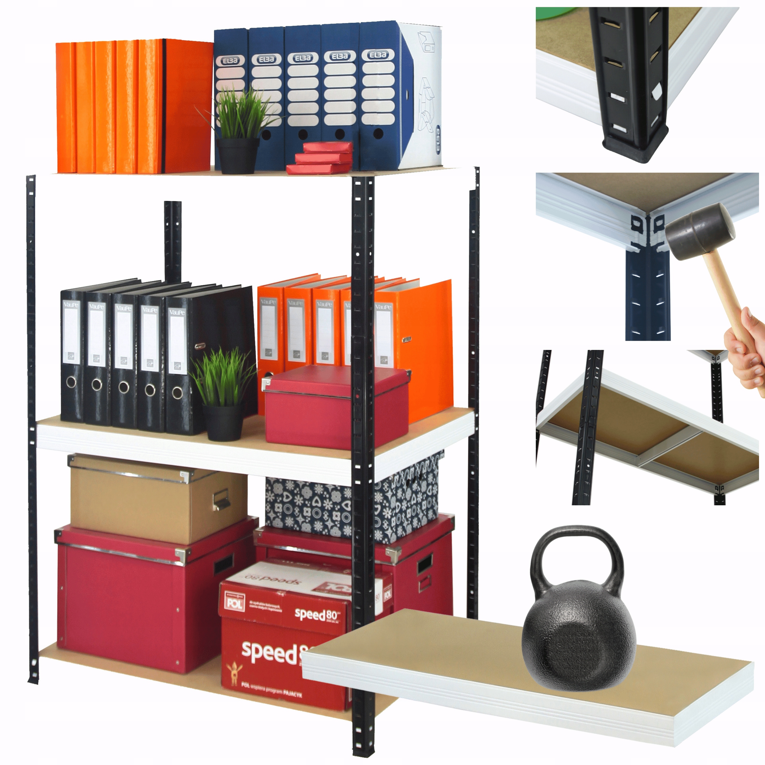 Kovový skladový regál Helios 90x110x30 cm 3Px175 kg Pevný