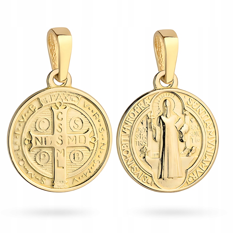 Zlatý Medailonek Přívěsek pr. 585 Svatý Benedikt Kolečko Kolo 14k Krabička