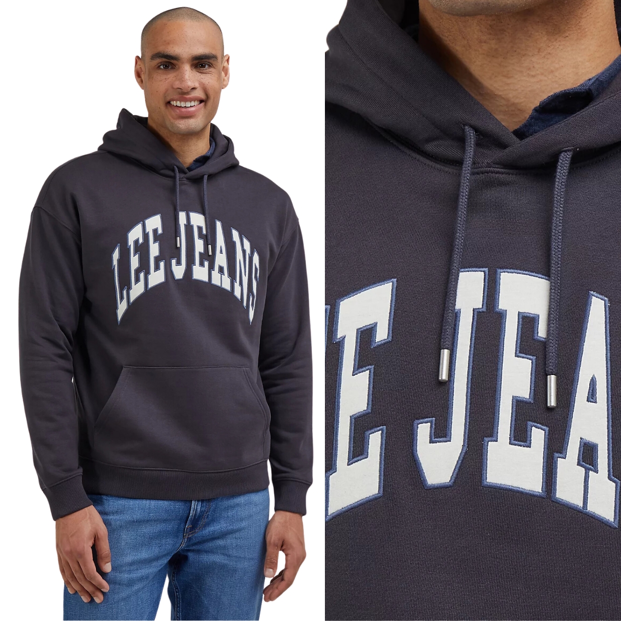 Volná černá bavlněná mikina s kapucí Lee Varsity Hoodie s klokanka , velikost S