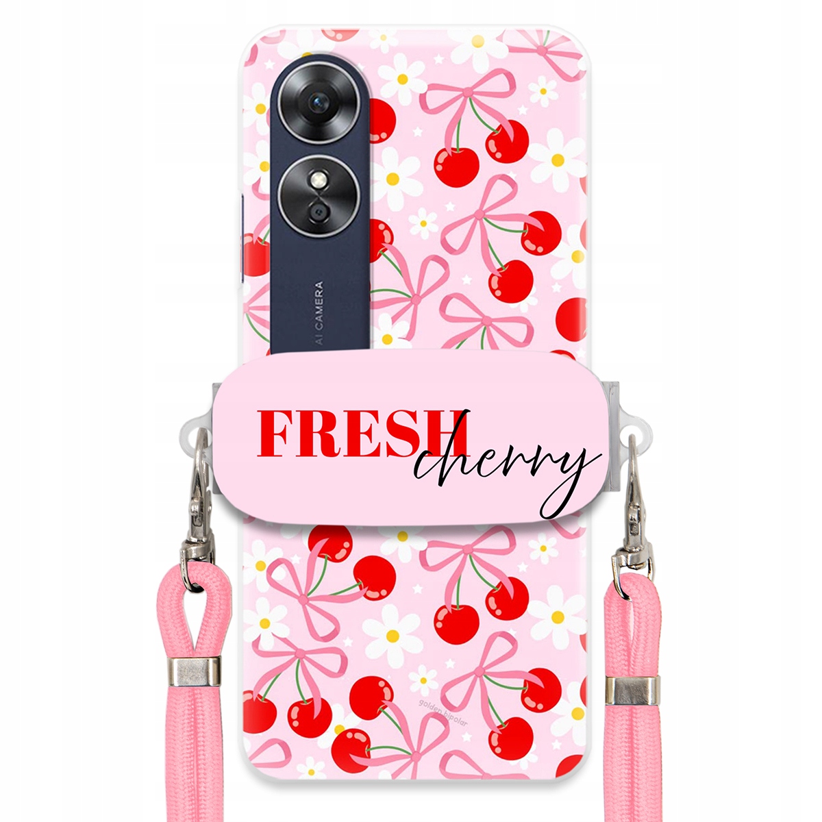 Puzdro pre Oppo A17 Case držiak na šnúrku Ružový Fresh Cherry Kokardy Pink