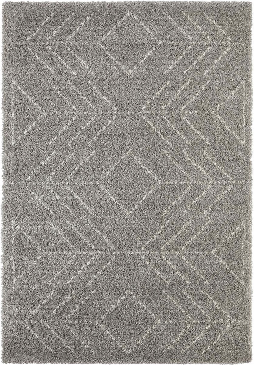 Šedo-krémový hrubý koberec do obývačky, boho vzor 120 x 170 cm