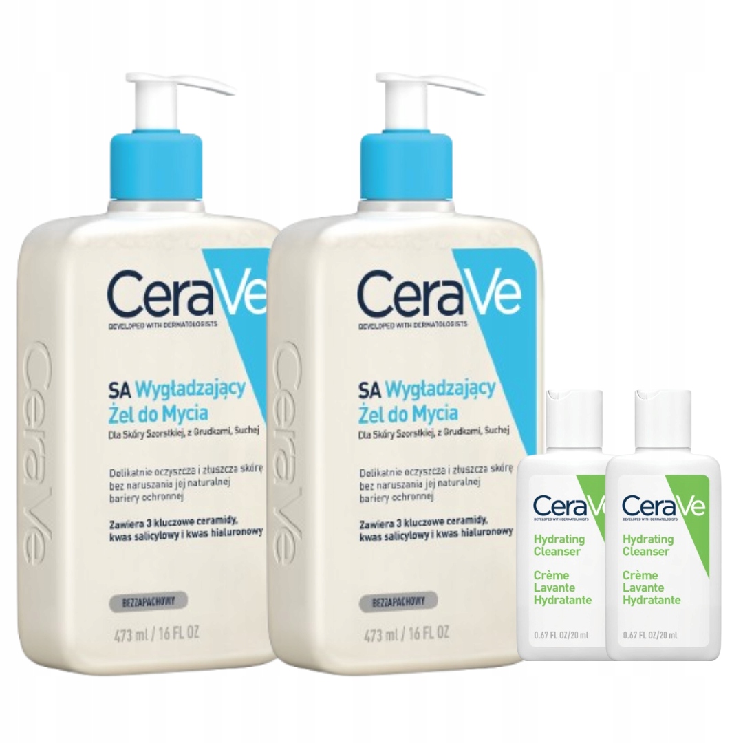 CeraVe Sa Żel Wygładzający do Mycia Dla Skóry Szorstkiej, Suchej 473ml x2