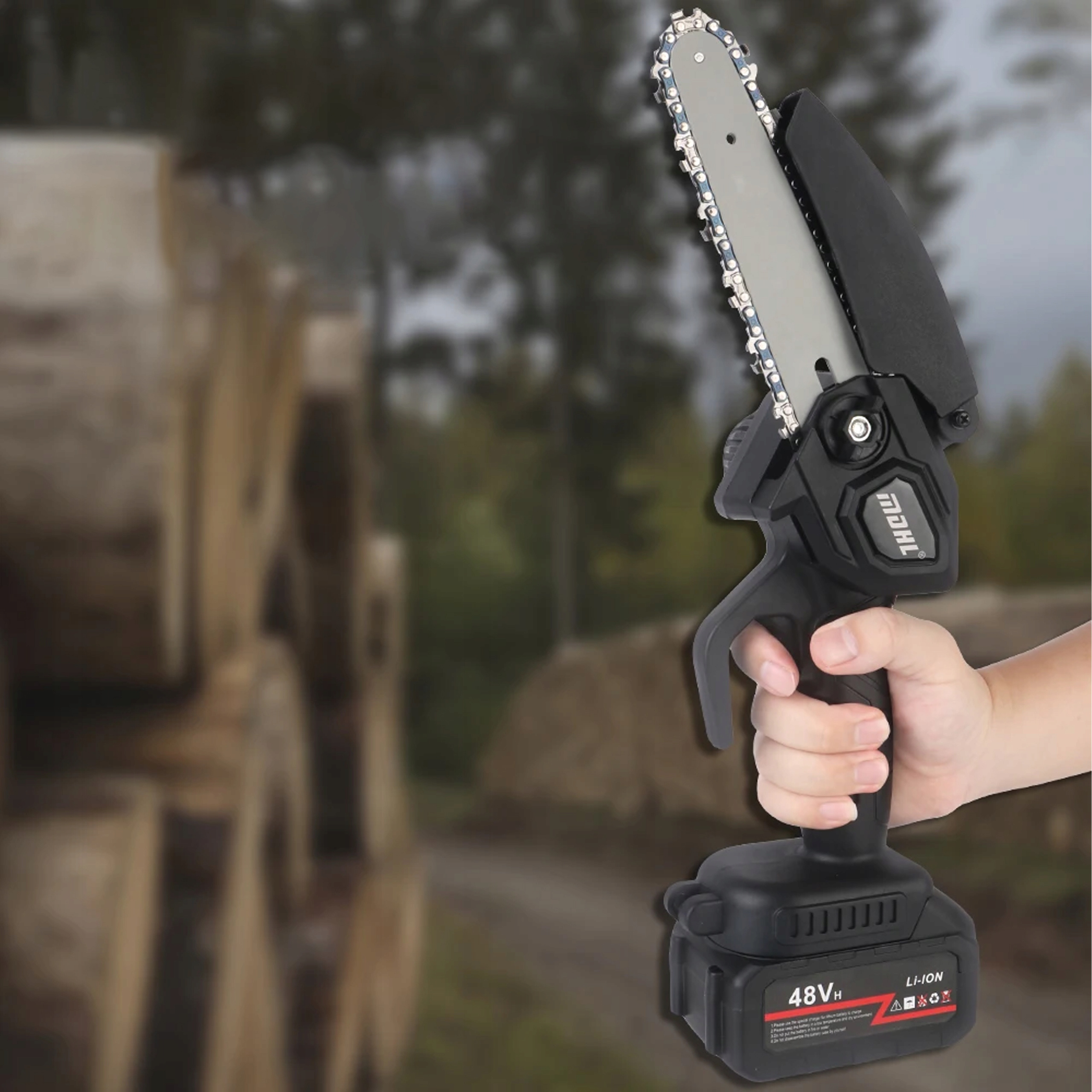 MINI PIŁA ŁAŃCUCHOWA PILARKA DO DREWNA GAŁĘZI AKUMULATOROWA PILARKA Aku 48V Długość prowadnicy 24 cm