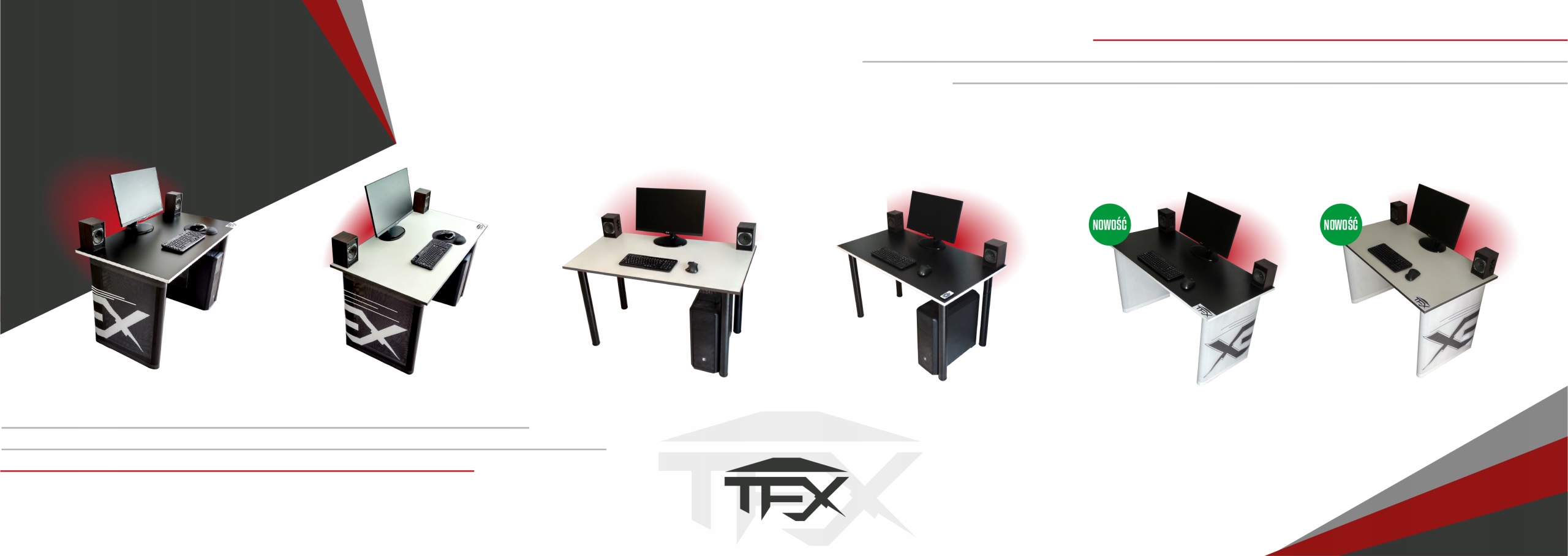 Biurko gamingowe komputerowe dla gracza TEX DESIGN Głębokość mebla 65 cm