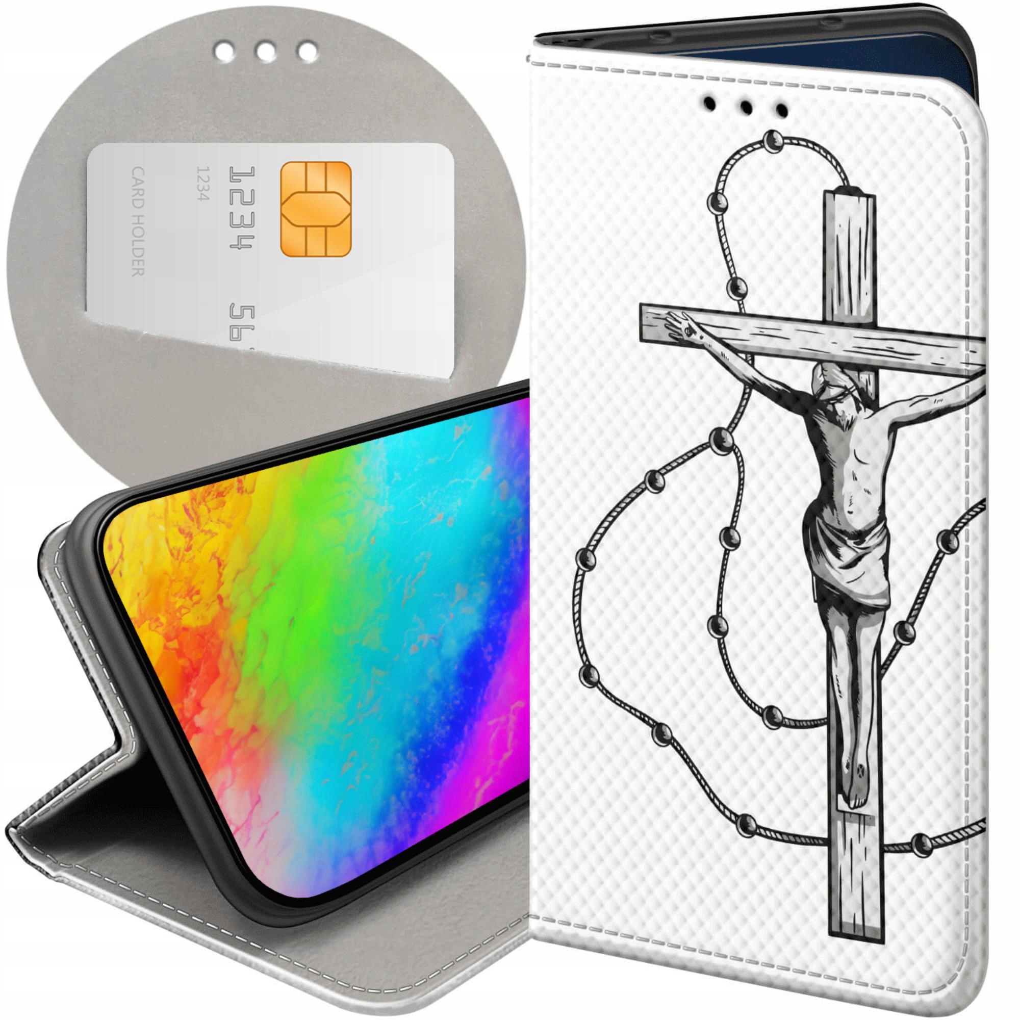 Etui Z Klapką Do Oppo A40 Jezus Krzyż Różaniec Bóg Futerał Pokrowiec