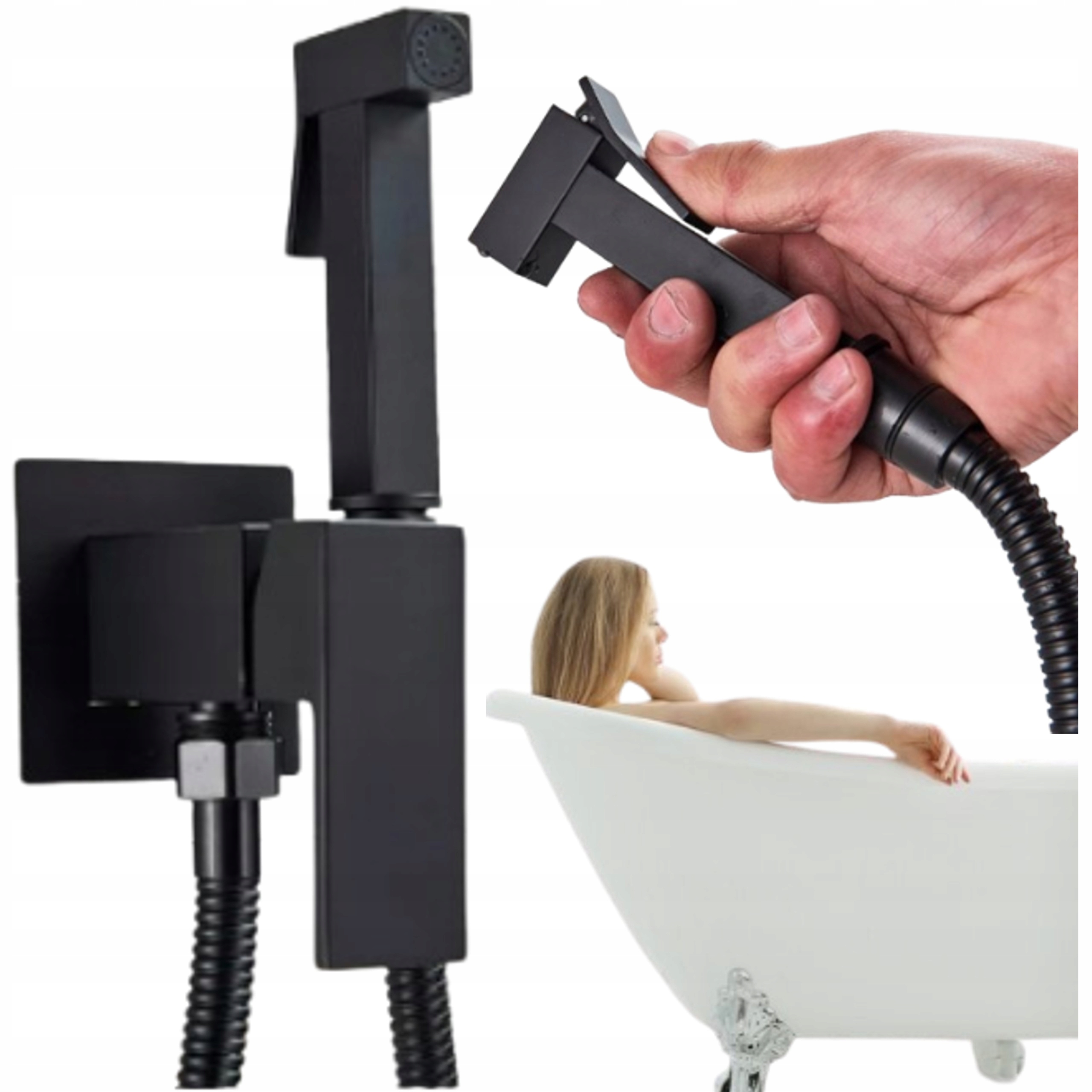 sprchová podomítková baterie černá se sluchátkem vanová bidetová